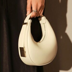 Elegant Solid Color Half Moon Shaped Shoulder Bag, Minimalist Design PU Leather.
